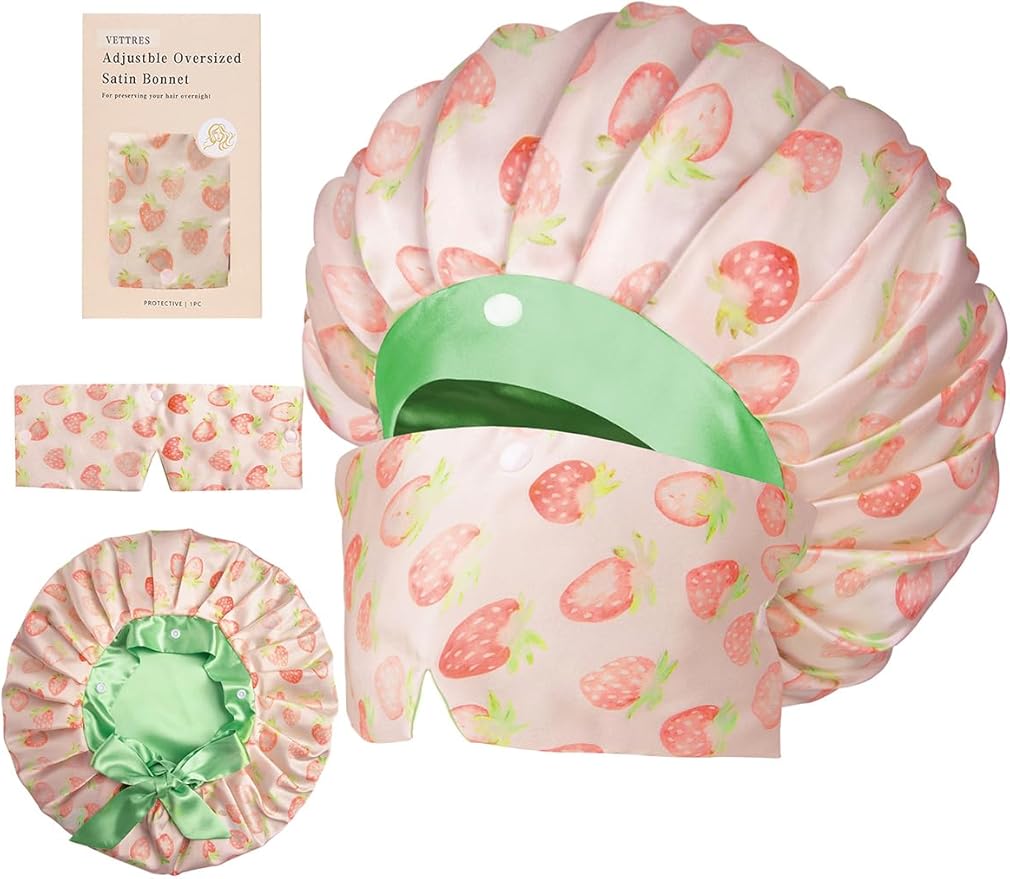 Pleated Silk Sleeping Bonnet with Eye Mask Double Layer Satin Hair Bonnets Sleep Cap for Curly Natural Hair