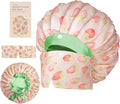 Pleated Silk Sleeping Bonnet with Eye Mask Double Layer Satin Hair Bonnets Sleep Cap for Curly Natural Hair