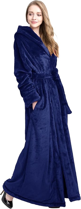 Women's Plush Robe Extra Long Robe with Pockets Thicken Soft Warm Bathrobe