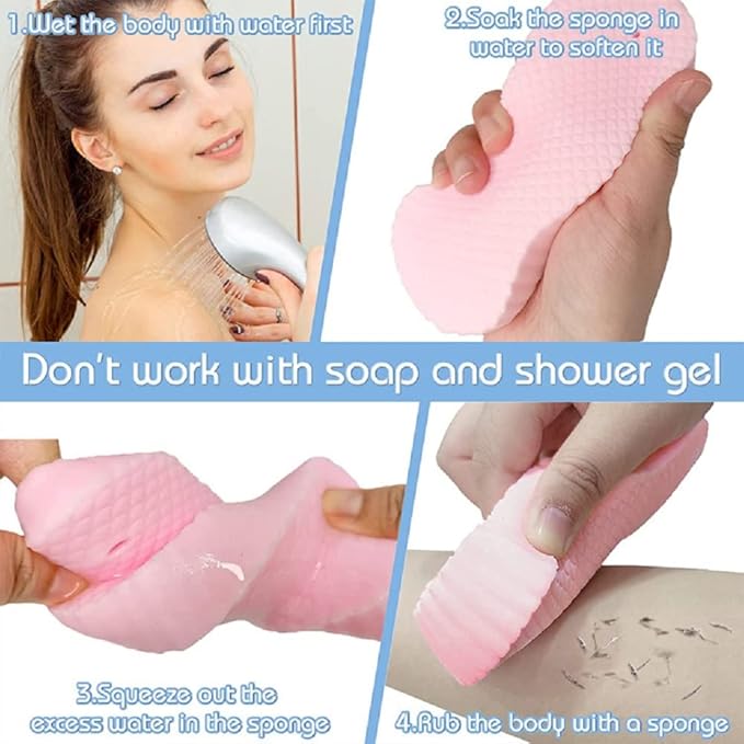 Magic Exfoliating Bath Sponge,3D Super Soft Exfoliating Bath Sponge, Skin Friendly and Reusable for Adults Children and Pregnant Women. (Blue+Pink)
