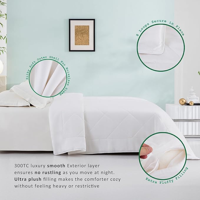 TOSMO 100% Viscose from Bamboo Comforter, Soft Breathable Cooling Silky Duvet Insert, Down Alternative Duvet Insert for Restful Sleep (Full, All Seasons White)