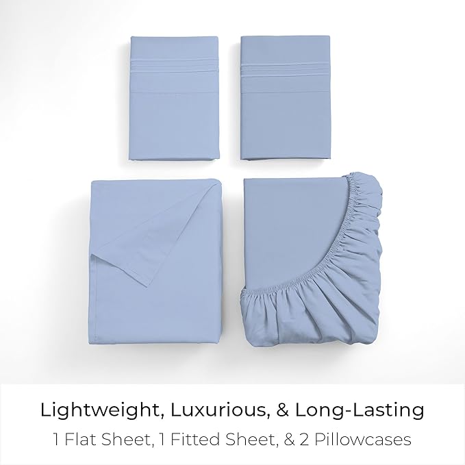 Mellanni Full Sheets Set - 4 PC Iconic Collection Bedding - Hotel Luxury, Extra Soft, Cooling Bed Sheets - Wrinkle, Fade, Stain Resistant (Full, Sky Blue)