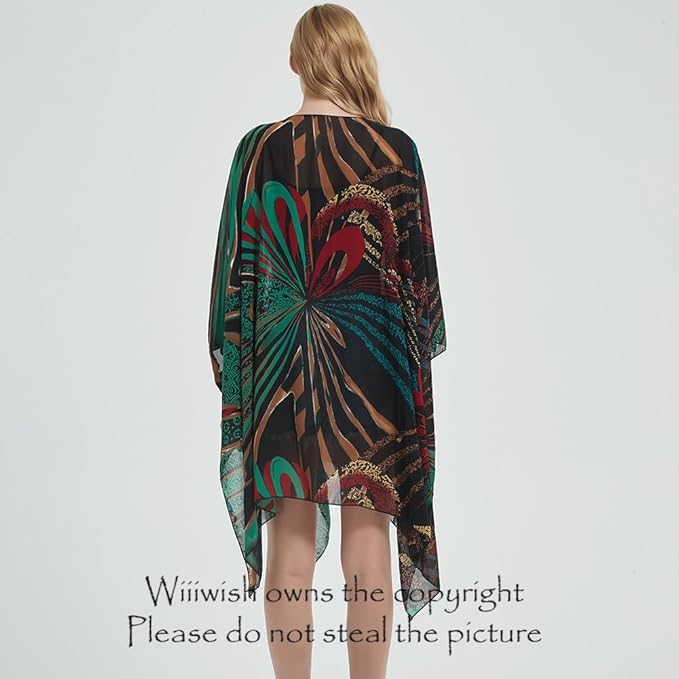 Women's Bohemian Floral Chiffon Beach Cover up Swimsuit Kimono Summer Swimwear Cardigans