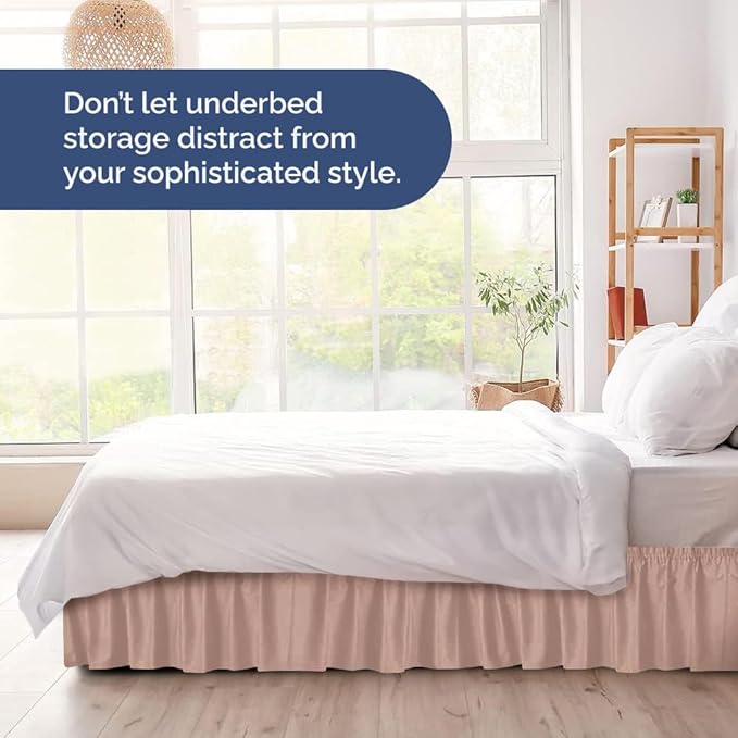 Wrap Around Dust Ruffle Bed Skirt - Mauve - Twin/Twin XL Size Beds w/ 12 Inch Drop - Easy Fit Elastic Strap - Adjustable Pleated Bedskirt w/Brushed Fabric - Wrinkle Free - Women, Men, Kids & Teens