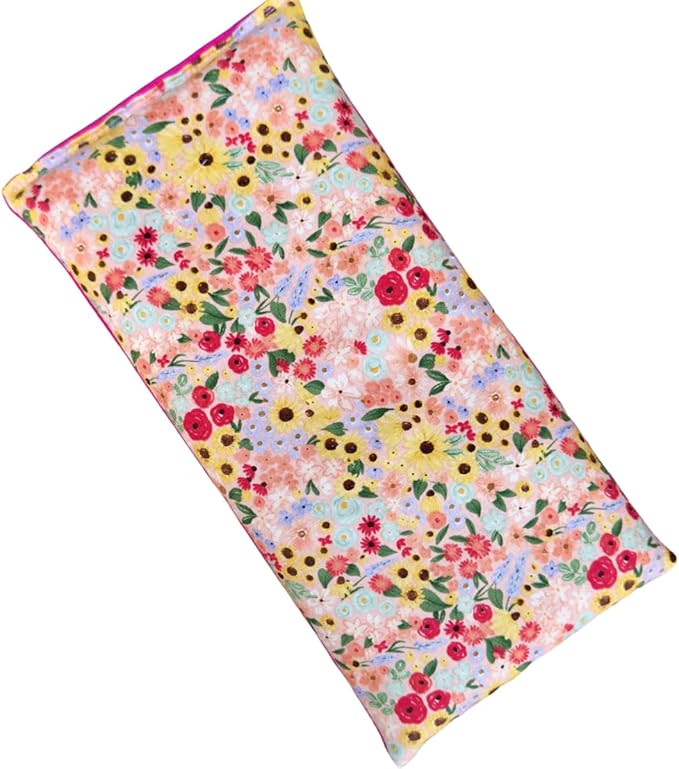 Large Microwave Heating Pad with Flax Seed, Scented or Unscented, Good for Back Pain or Cramps, Moist Heat Therapy or Ice Pack, Microwavable Bean Bag, 6" x 12" (Pink Floral, Lavender & Chamomile)