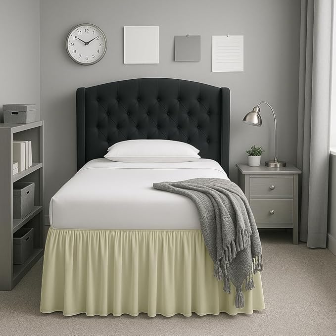 Cottingon Dorm Bed Skirt Twin XL 36" with Split Corners, 100% Microfiber Soft and Stylish, College Room Essential, Extra Long Dust Ruffle for Extended Beds, Ivory