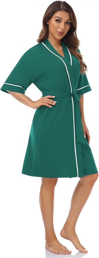 COLORFULLEAF Womens Bamboo Short Robes Lightweight Kimono Cotton Robe Soft Knit Bathrobe Ladies Loungewear with Pockets