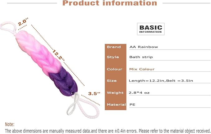 AARainbow 4 Packs Long Stretch Back Sponge with Rope Handles Back Scrubber Body Sponges for Bathing, Bath Shower Mesh Sponge Body Deep Cleaning for Men & Women (H-Gradient Color)