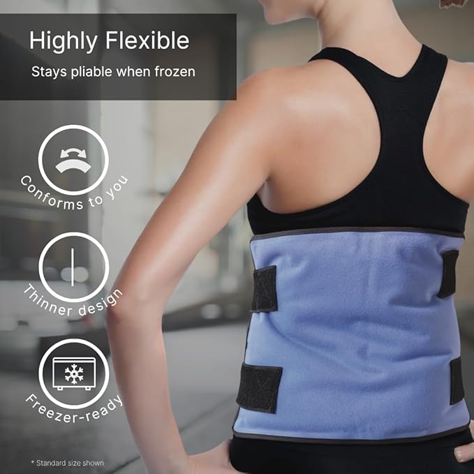 FlexiKold Reusable Gel Large Ice Pack with Straps – Cold Compress Gel Cold Pack for Injuries – Flexible Medical Ice Wrap for Back, Shoulders, Legs, Knees, Sciatica, Muscle Pain – Standard