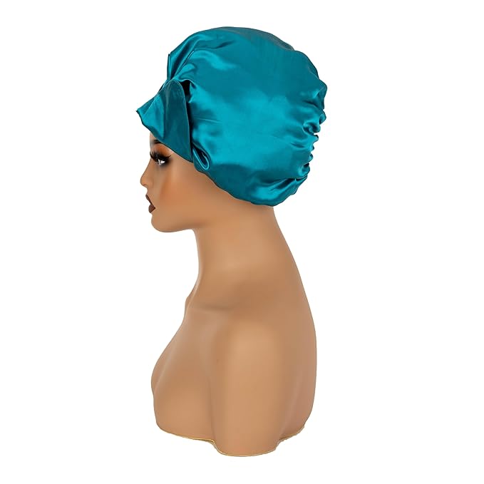 Blue Silk Bonnet for Sleeping Women Adjustable Double Layer Hair Bonnet for Curly Braids Hair Soft Satin Bonnet Night Sleep