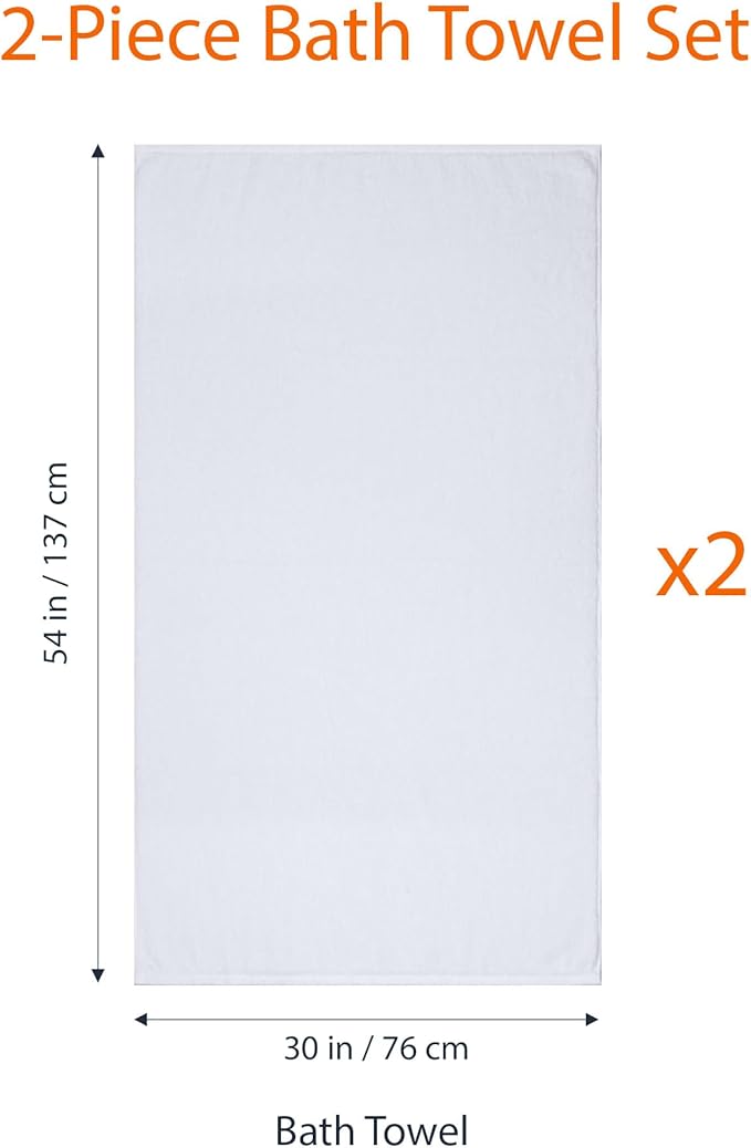Amazon Basics 2 Piece Quick-Dry Oversize Bath Towel, 100% Cotton, White, 54" x 30" (Pack of 12)