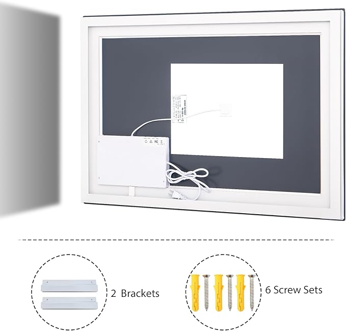 VooBang LED Bathroom Mirror 32 x 48 inches - 3 Adjustable Lighting Modes Lighted Smart Bathroom Vanity Mirror, Anti-Fog, Memory Function, Tempered Glass, Wall Mounted Horizontally Vertically