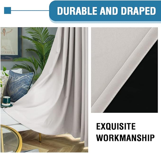 H.VERSAILTEX 100% Blackout Curtains for Bedroom Thermal Insulated Curtains & Drapes Blackout Curtains 84 Inches Long Rod Pocket Curtains for Living Room with Black Liner 2 Panels Set, Pumice Stone