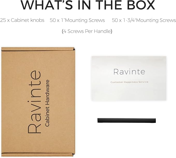 Ravinte 25 Pack Solid 3-3/4 Inch Center to Center Slim Square Bar Drawer Handles Cabinet Hardware - Matte Black Kitchen Pulls