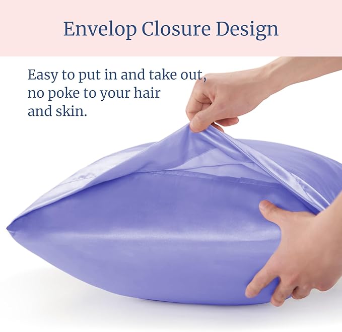 BEDELITE Satin Pillowcase for Hair and Skin, Super Soft and Cooling Similar to Silk Pillow Cases 2 Pack with Envelope Closure, Gift for Women Men(20"x36" King Size, Lilac)
