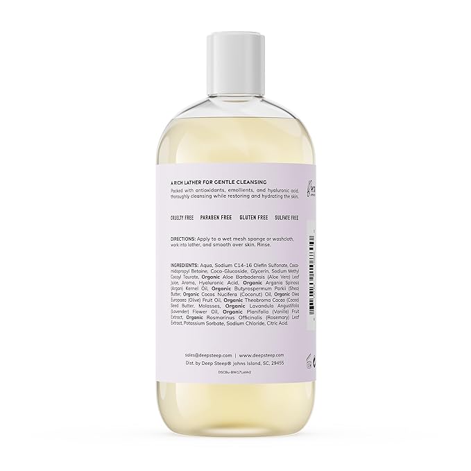 Deep Steep Body Wash, Lavender Vanilla, 17 oz – Hydrating Shower Gel with Hyaluronic Acid, Shea Butter, Aloe Vera & Argan Oil – Vegan, Clean Beauty, Clean & Refreshed Skin