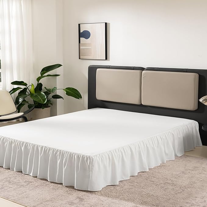 TSUTOMI Bed Skirt Queen Size Ruffled Bed Skirt with Split Corners, Queen Bed Skirt 14 Inch Drop, Queen Size Bed Skirt Ivory for Ruffled Bed Skirt with Split Corners, Bed Skirt Queen Size