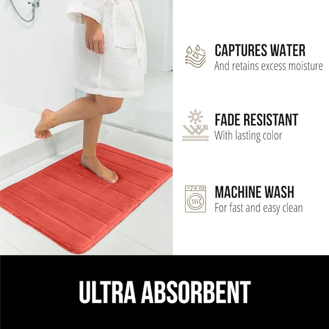 GORILLA GRIP Memory Foam Bath Mat, Soft Absorbent US Designed Bathroom Rug, Gripping Dots Machine Washable Bathmat, Cushioned Floor Mats, Shower Sink Rugs Room Décor Accessories, 30x20 Coral