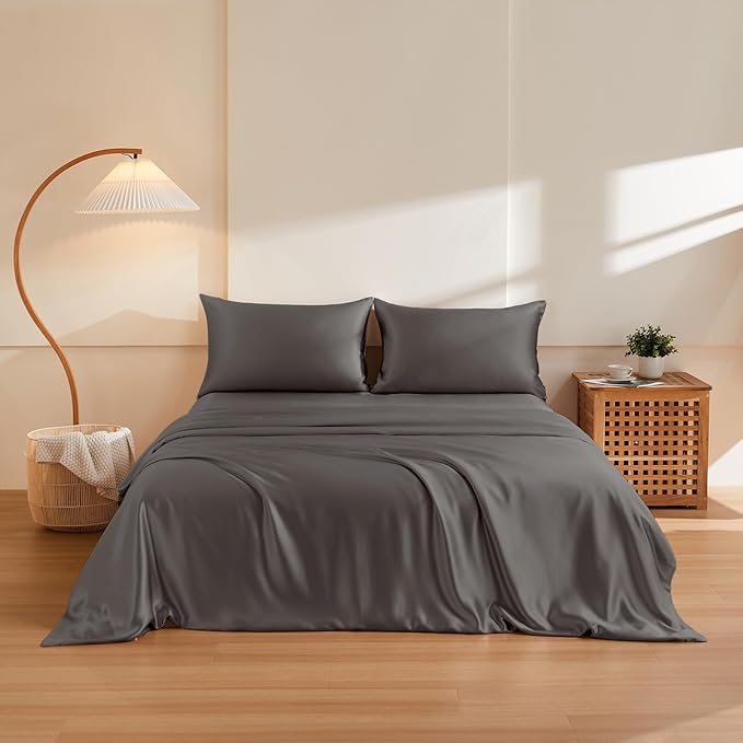 THXSILK 100% Pure Mulberry Silk Duvet Cover Set 3 Piece, 6A+ Grade Luxury Soft Bedding Silk Sheets for Hair and Skin, 1 Pcs Quilt/Comforter Cover with 2 Zippered Pillowcases (Charcoal, Cal. King)