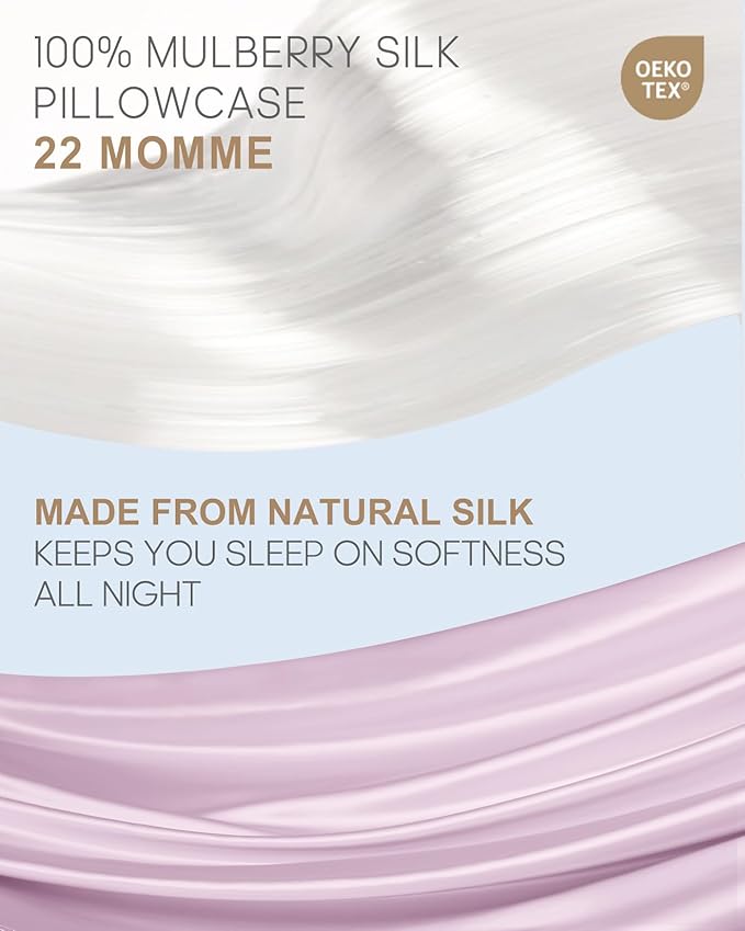 THXSILK Silk Pillowcase for Hair and Skin, 100% Mulberry Silk Bed Pillowcase 22 Momme, Hypoallergenic Soft Breathable Silk Pillow Case with Hidden Zipper, King Pillow Case 20"x36", Light Purple