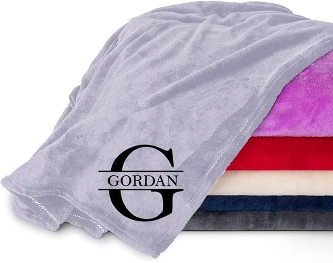 Personalized Passion Blankets with Custom Name & Initial Monogram - Super Soft and Cozy Fleece - Unisex Custom Blanket for Him and Her - 60x40 Inches - Silver