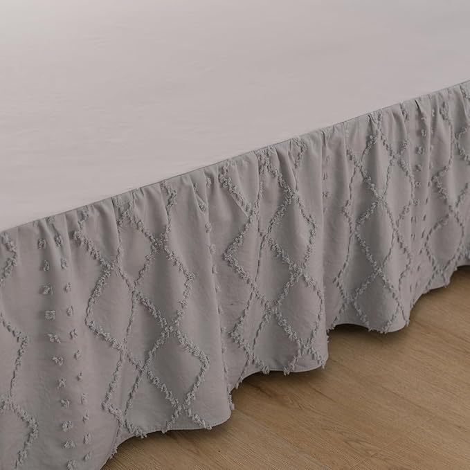 Bed Skirt Full Size Ruffled Bed Skirt with Split Corners, 18 Inch Drop Dust Ruffle Bed Skirts with Platform, Boho Tufted Shabby Chic Full Size Bed Skirts, Light Grey