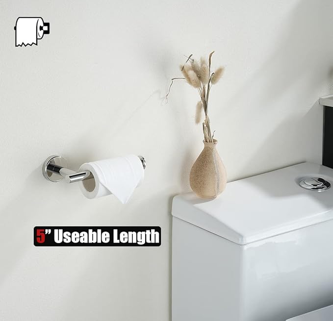 JQK Chrome Toilet Paper Holder, 5 Inch 304 Stainless Steel Thick 8mm Tissue Paper Dispenser for Bathroom, Hold Mega Rolls, Polished Chrome Wall Mount, TPH120-CH