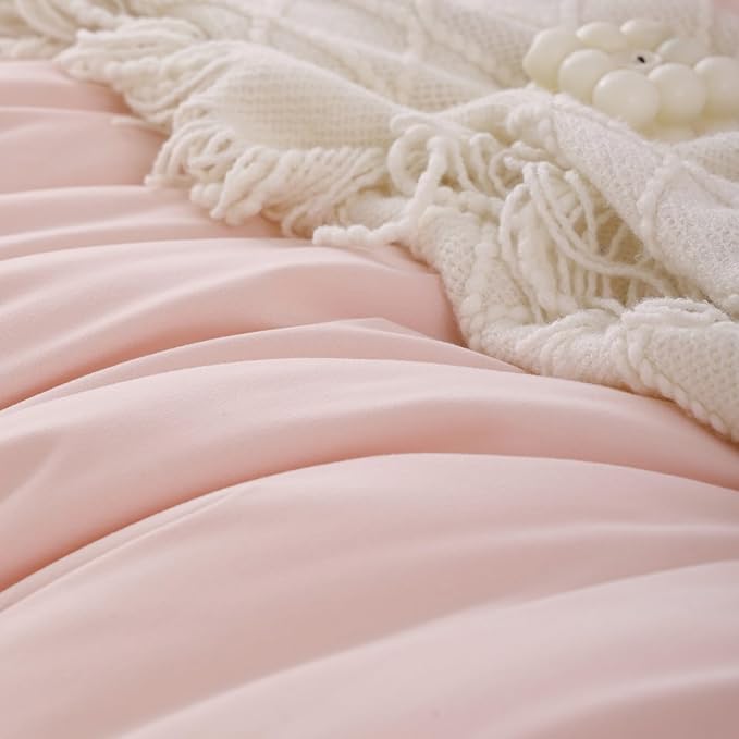 ROSGONIA Blush Comforter Set Queen, 3pcs (1 Boho Pink Comforter & 2 Pillowcases) All Season Soft Bedding Lightweight Bedspread Blanket Quilt