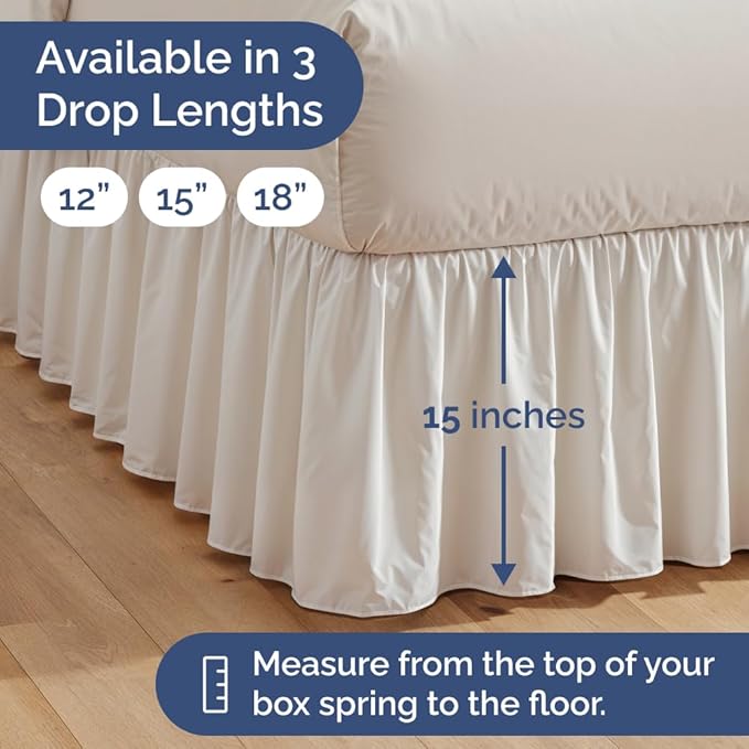 Bedskirt Queen Size Ruffle - 15 inch Drop Dust Ruffle Bed Skirt with Platform - Ultra-Soft, Easy Fit, Premium Hotel Quality - Wrinkle, Fade & Shrink Resistant - for Women, Men, Kids and Teens - White