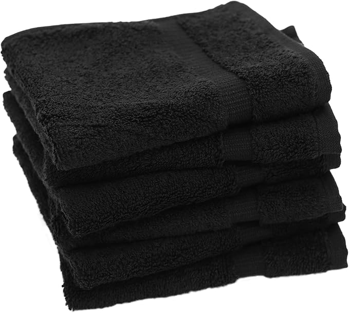 Luxury Hotel & Spa Collection, 100% Turkish Cotton 700 GSM Cloth, for Body wash, Makeup Remover & Facial Cleaning, Baby, face, Dobby Border Soft washcloths Towel Set 13" X 13", Black, Set of 6