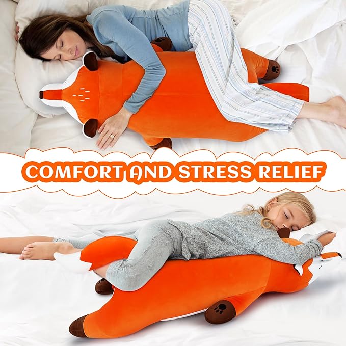 30'' Giant Foxy Plush Stuffed Animal- Fox Plush Pillow, Orange Fox Plushies, Large Sleeping Fox Plush Toy, Cute Hugging Plush Pillow, Room Decor Christmas Birthday Gifts for Kids Girls Boys