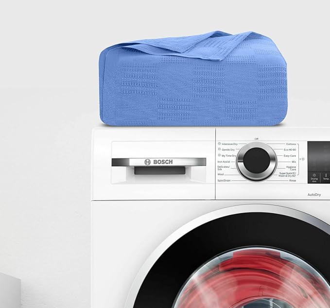 Avalon Bedding 100% Cotton Blankets King Size Thermal Blanket (108"x90") - Perfect Cotton Blanket King Size for Layering Bed in Any Season - Cotton Blankets for Bed (Blue)