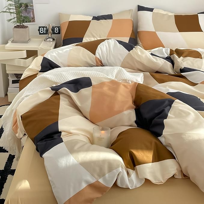 KAREVER Checkerd Comforter Set Full Multicolored Grid Bedding Men Women Modern Chic Checkered Bed Blanket White Black Plaid Buffalo Full All Season Hotel Quality