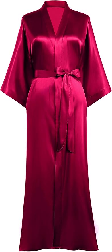 PRODESIGN Satin Kimono Robe Women Long Silky Kimono Bathrobe Sleepwear Wedding Bridesmaid Robe
