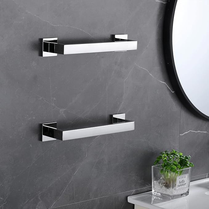 LANC 12-Inche 2-Pack Bathroom Towel Bars,Silver Kitchen Bath Accessories Total-14 Square Towel Rack Heavy Duty Chrome Polished Stainless Steel Wall Mounted Modern Towel Holder,A8804-3CP