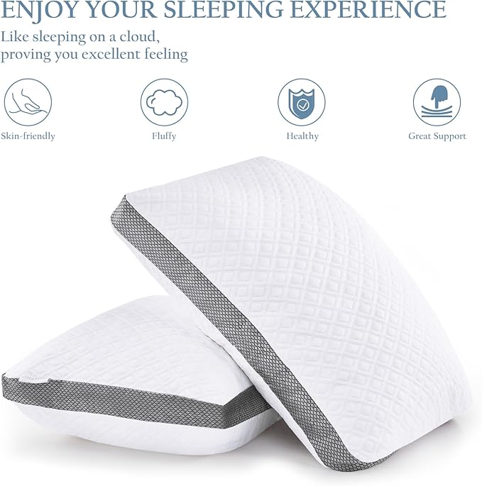 Tencel Pillows Queen Size Set of 2, Shredded Memory Foam Pillows, 20"x30"Cooling Tencel Circular Knit Pillow, Adjustable Bed Pillow for Side, Back, Stomach Sleepers