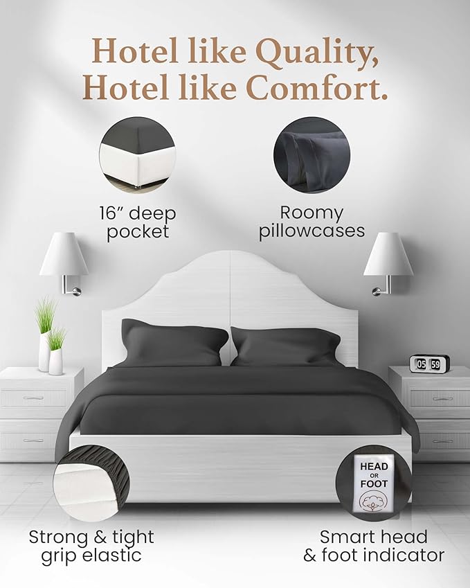 Good Sleep Bedding Twin Sheets Set - 100% Egyptian Cotton, Soft, 3Pc, Twin Sheets, Hotel Quality Bed Sheets Twin, Deep Pocket Twin Sheet Set Fits Upto 16" - Dark Gray Sheets