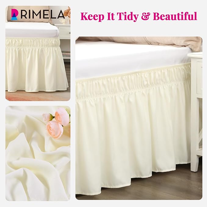 RIMELA Bed Skirt King Size 18 Inch Drop, Wrap Around Elastic Bedskirt Solid Microfiber Luxury Hotel Quality Fabric, Easy to Install Machine Washable Wrinkle & Fade Resistant, Cream