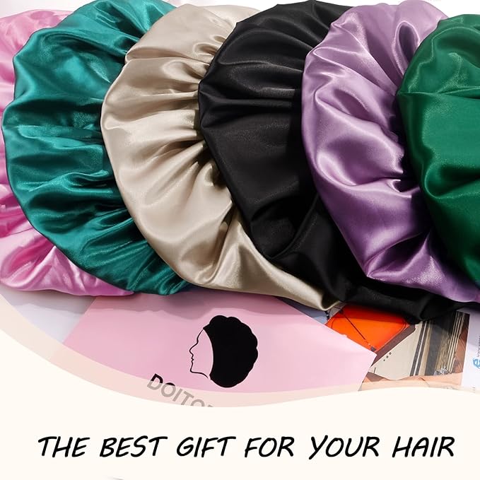 Silk Bonnet for Sleeping Women, Adjustable Soft Satin Lined Bonnet with Tie Band, Double Layer Sleep Night Cap