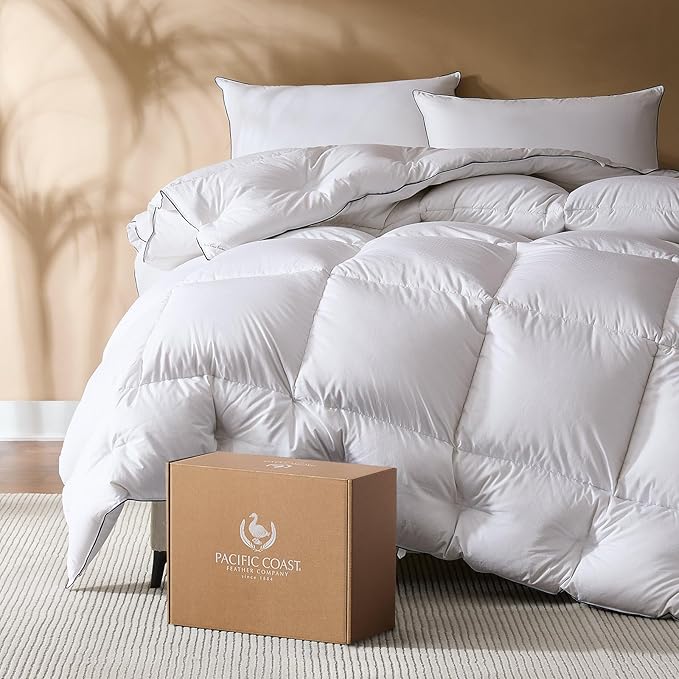 Pacific Coast Twin Comforter Filled with White Goose Down Bed Comforter, Fluffy All Season Luxury Hotel White Duvet Insert with 8 Loops, 60"x90"