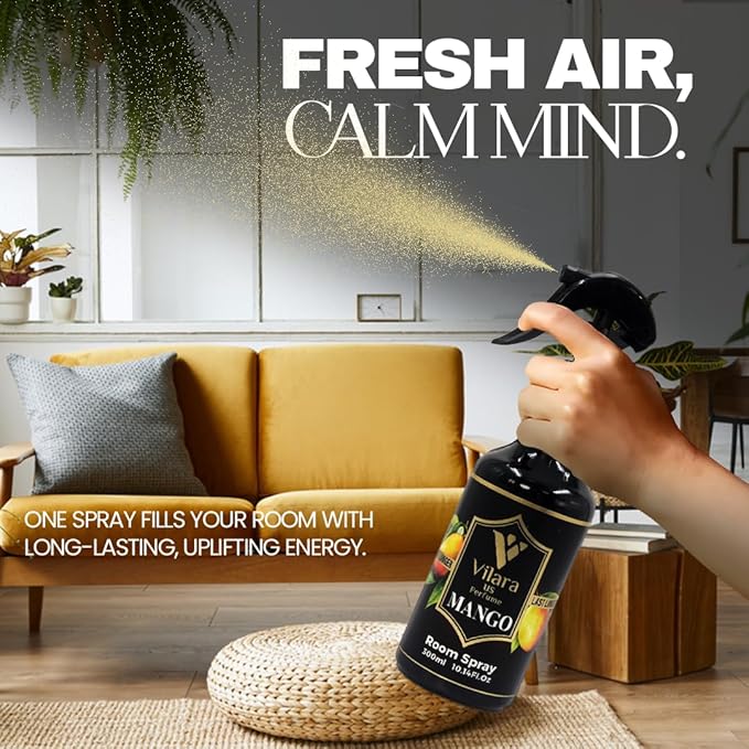 Room Spray Freshener - Long-Lasting Luxury Scents - Room and Linen Spray for Bedding, Sheets, Fabric, Furniture for Aromatherapy - 10.14 fl oz (Multipack 3:Sprng,Rose,Mango)