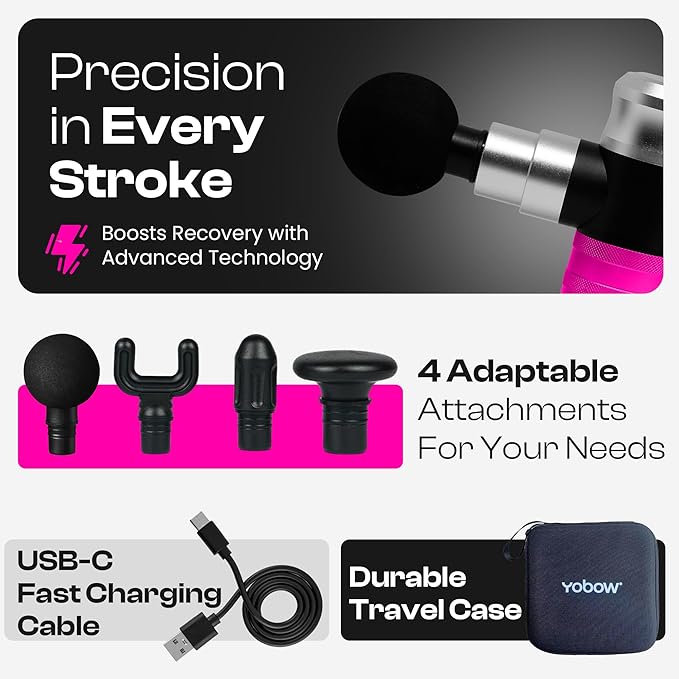 The Therapeutic Mini Massage Pistol with Portable Carrying Case, 4 Massage Speeds, 6 Colors | Fast USB Type C Charging | Massage Tool for Pain Relief | Stylish and Powerful Massage Gun