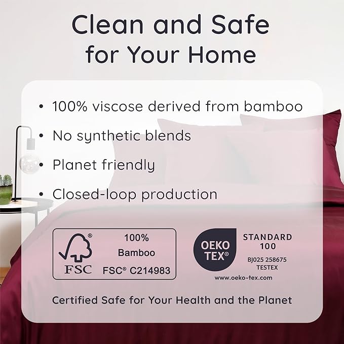 Bambaw 100% Viscose Derived from Bamboo Sheets Full Size Set – 4pcs Set of Full Size Bed Sheets Cooling and Soft, with Elastic Corner Straps, Bedding for Night Sweats (Burgundy)