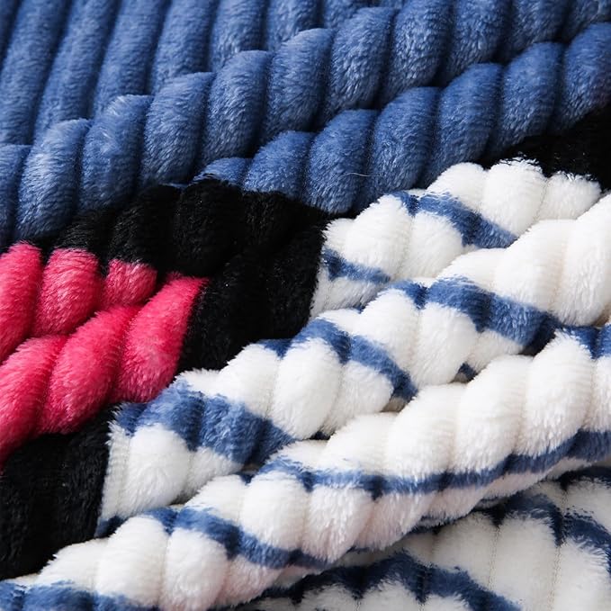 PU MEI Sherpa Blanket Fleece Throw Blanket Queen Plaid Thick Bed Blanket, Soft Warm Cozy Throw Blanket, 80”*90” Zabra-Navy Pink