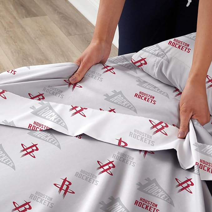 Northwest Officially Licensed Houston Rockets NBA Queen Size Sheet Set – Soft Team Logo Bedding for Dorms, Bedrooms, Fan Caves & Game Day Style