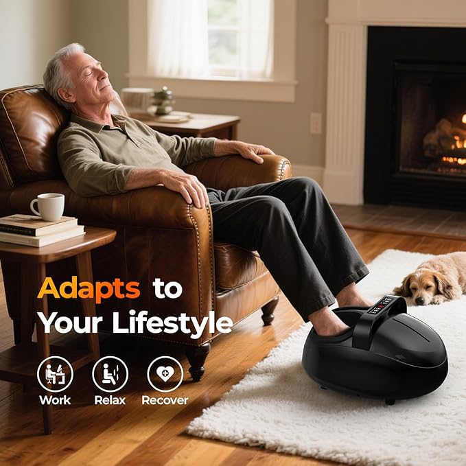 Foot Massager with Heat - Shiatsu Kneading & Rolling Compression, 5 Massage Modes with Adjustable Intensity, Fits Up to Size 13, Home Relaxation Gift