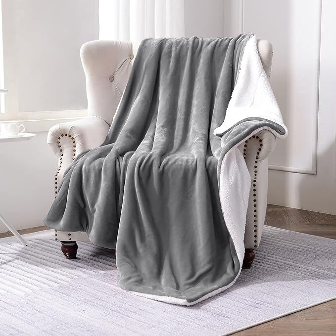 SOCHOW Sherpa Fleece Throw Blanket, Double-Sided Super Soft Luxurious Plush Blanket TwinSize 60 inchx80 inch, Grey