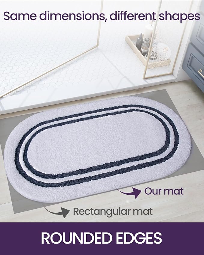DEXI Oval Bath Mats for Bathroom, 17x30 Absorbent Bath Mat, Washable Microfiber Bathroom Rug with Non Slip Backing for Shower Floor, Navy