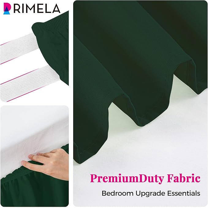 RIMELA Dark Green Bed Skirt King Size 15 Inch Drop, Elastic Wrap Around Bed Skirt King Dust Ruffle for Bed, Soft and Solid Fabric Bedding Bedskirt Machine Washable Easy to Install