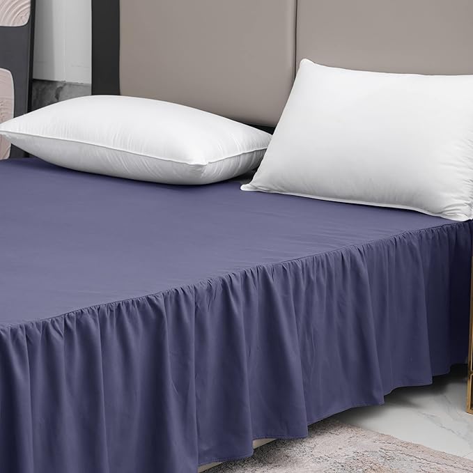 Navy Blue Bed Skirt Queen Size Ruffled Bed Skirt with Split Corners, Queen Bed Skirt 18 Inch Drop, TSUTOMI Queen Size Bed Skirt Navy Blue for Ruffled Bed Skirt with Split Corners, Bed Skirt Queen Size